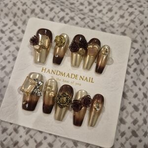 Handmade Nail Art Set - Gold and Brown